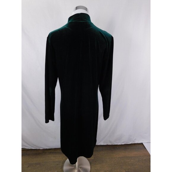 Vintage Jacqueline Ferrar Emerald Velvet Dress 12P - 90s Mock Neck - Excellent - Picture 4 of 10